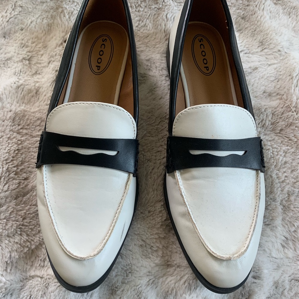 White and black womens loafer